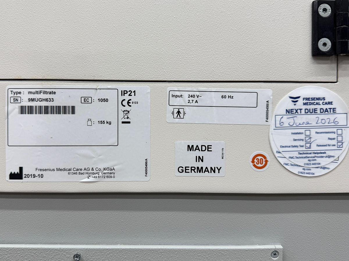 Used Fresenius MultiFiltrate HOURS: 12815:47 YOM: 2019 / HOURS: 13391:37 YOM:2019 
