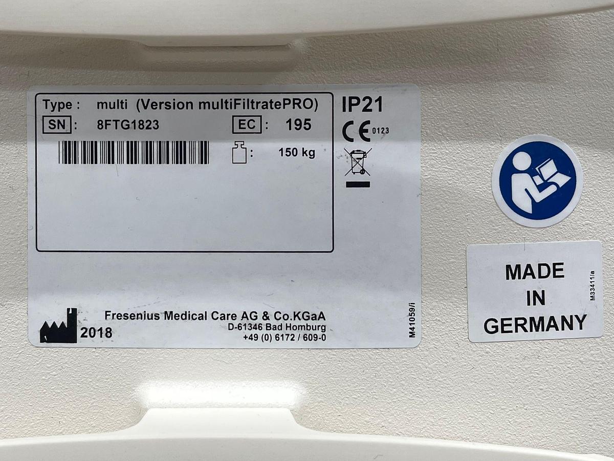 Used Fresenius Multi Filtrate Pro Dialysis Machine YOM: 2018 Hours: 9792 YOM: 2018 Hours: 10176