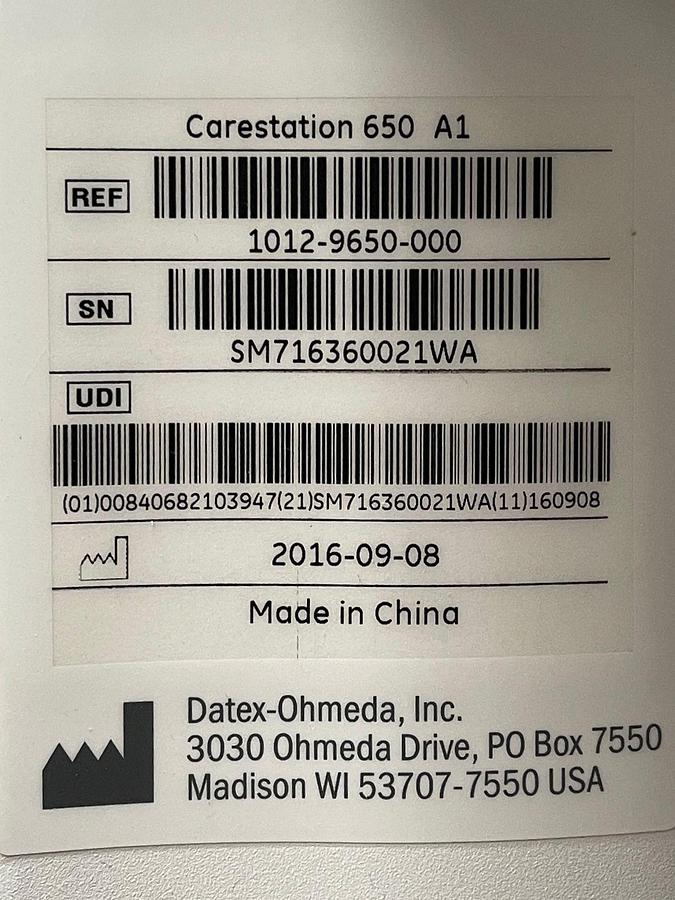 Used GE Datex Ohmeda Carestation 650, YOM: 2016