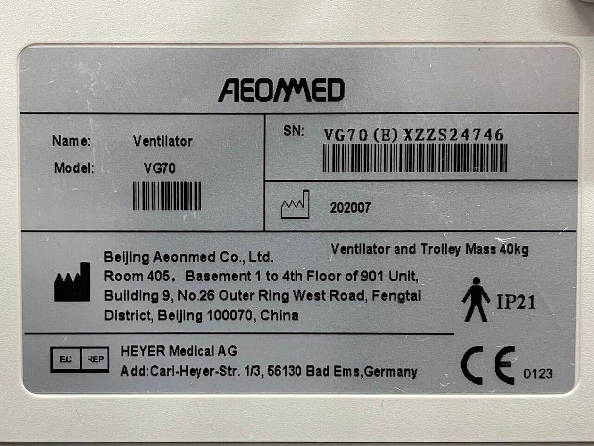 Used AEONMED VG 70 Ventilator, YOM