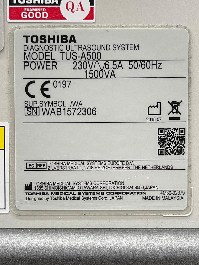 Used -Toshiba Ultrasound Aplio 500 YOM: 2015