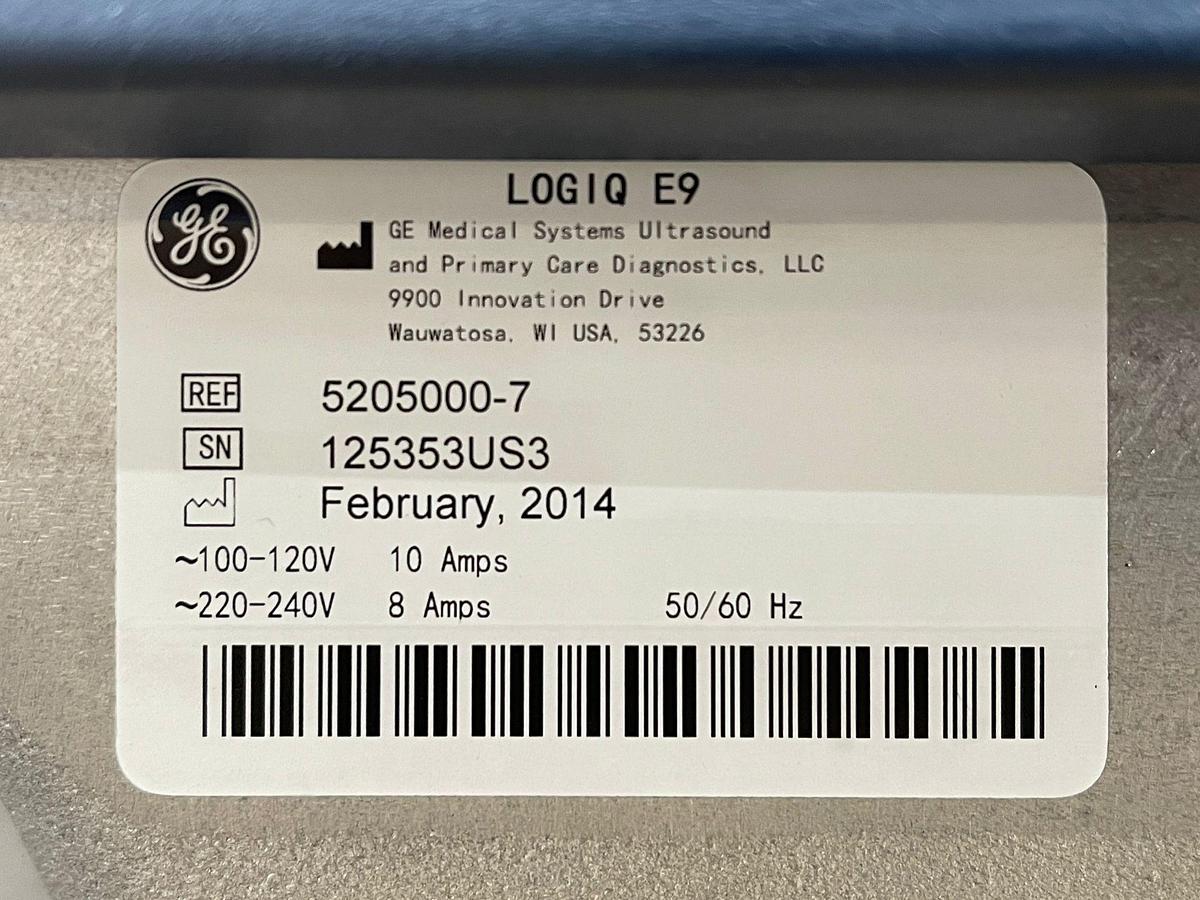 Used GE Logiq E9  YOM: 2014 With 4 Probes.
