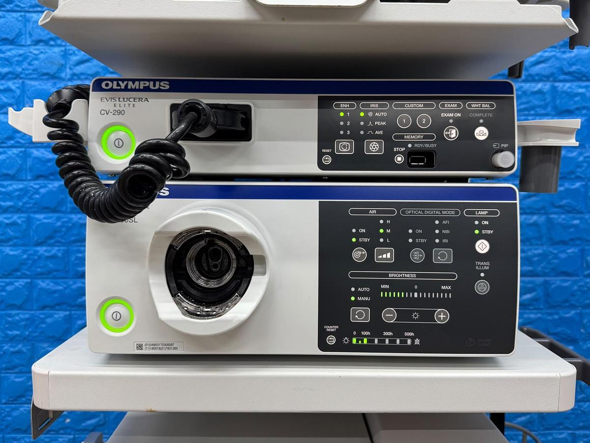 Used Olympus 290 System  Evis Lucera Elite CV-290 SN: 7830146 Evis Lucera Elite CLV-290SL SN: 7821260  Olympus Pigtail MAJ-1911 Olympus Keyboard MAJ-1924 Olympus OEV262H LED Monitor  YOM: 2018 SN: 7870845  Olympus OFP-2 With Foot Switch  YOM: 2017 SN: 21731426 Olympus KV-5 SN: 27 17252 Olympus ESG-100 YOM: 2010 SN: 25367W23-102 Olympus UCR With Hose SN: 7043769