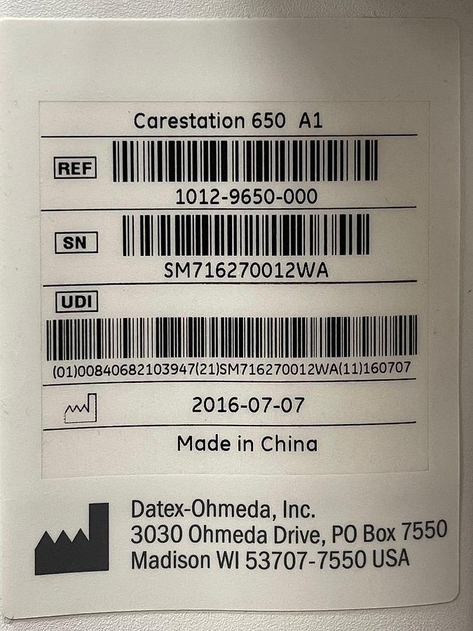 Used GE Datex Ohmeda Carestation 650 YOM: 2016 