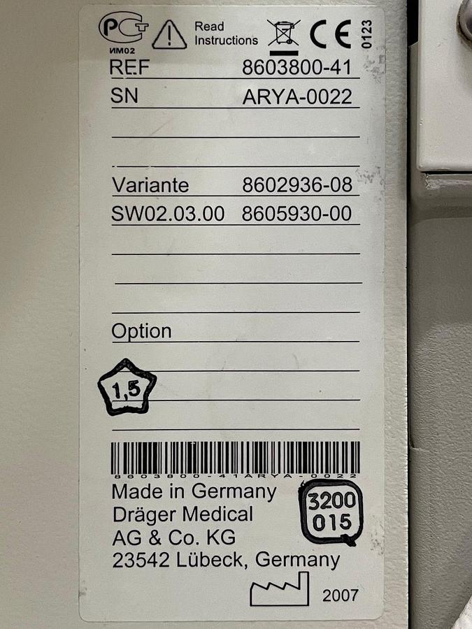 Used Dräger Primus Anaesthesia YOM: 2007