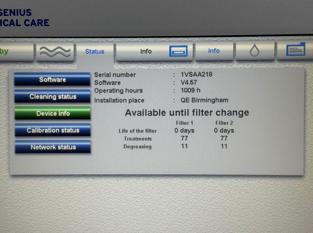 Used Fresenius 5008S REF: 5008S Hours: 1009 YOM: 2011
