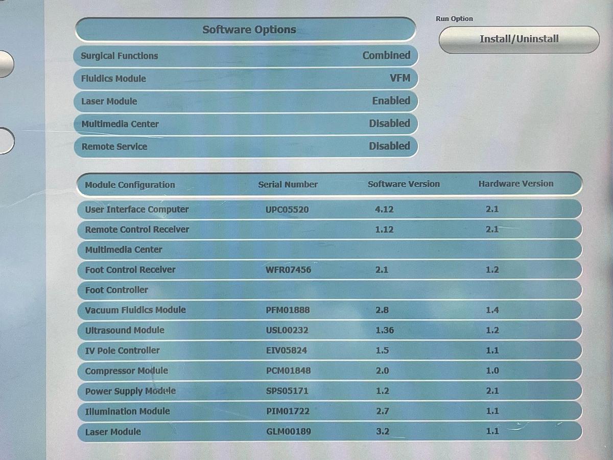Used Bausch & Lomb Phacoemulsifier Stellaris PC Laser machine YOM: 2013 With Footswitch and 2 Hand pieces