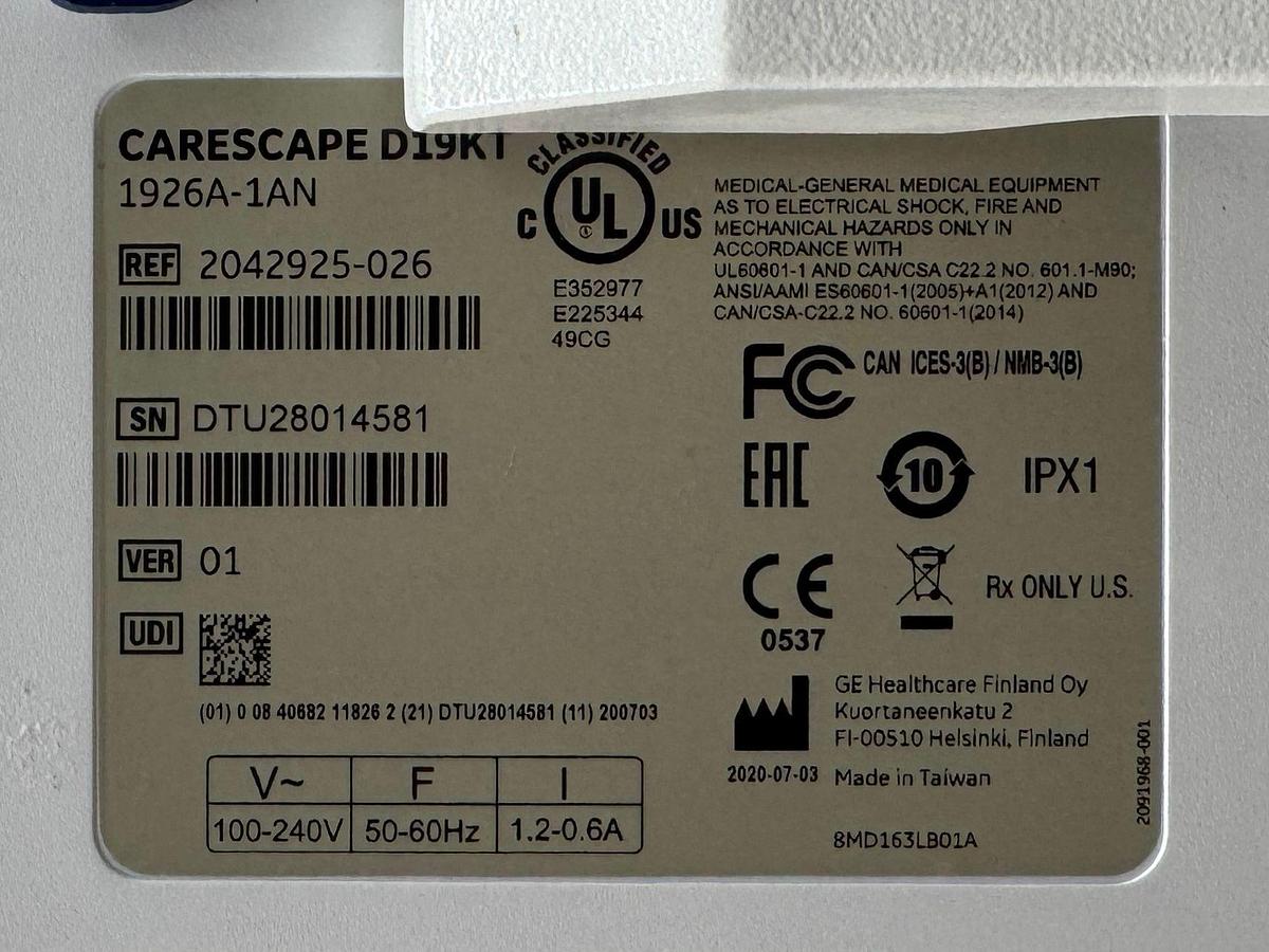 Used GE CareScape B850 Patient Monitor YOM: 2020