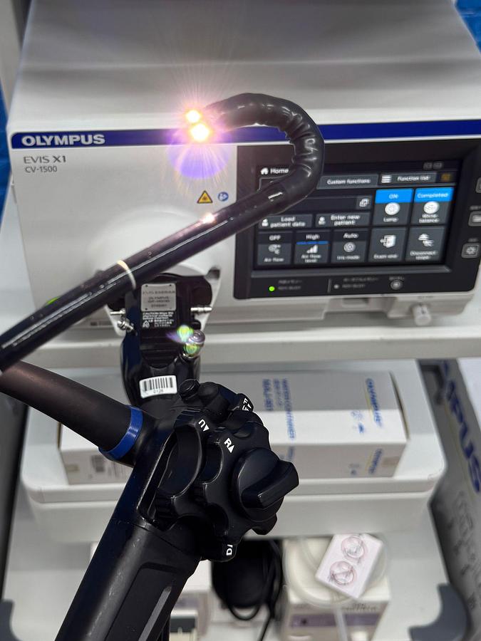 Used Olympus Evis X1 CV-1500 Endoscopy with Gastro GIF-HQ190 / Colono CF-HQ190L Includes: Olympus Evis X1 CV-1500 Processor Olympus MAJ-1921 Keyboard Olympus OFP-2 Flushing Pump Olympus UCR Gas Insufflator with hose Olympus MAJ-901 Water Bottle Olympus GIF-HQ190 Gastroscope with case and Air/Water/Suction valve Olympus CF-HQ190L Long Colonoscope with case and Air/Water/Suction valve