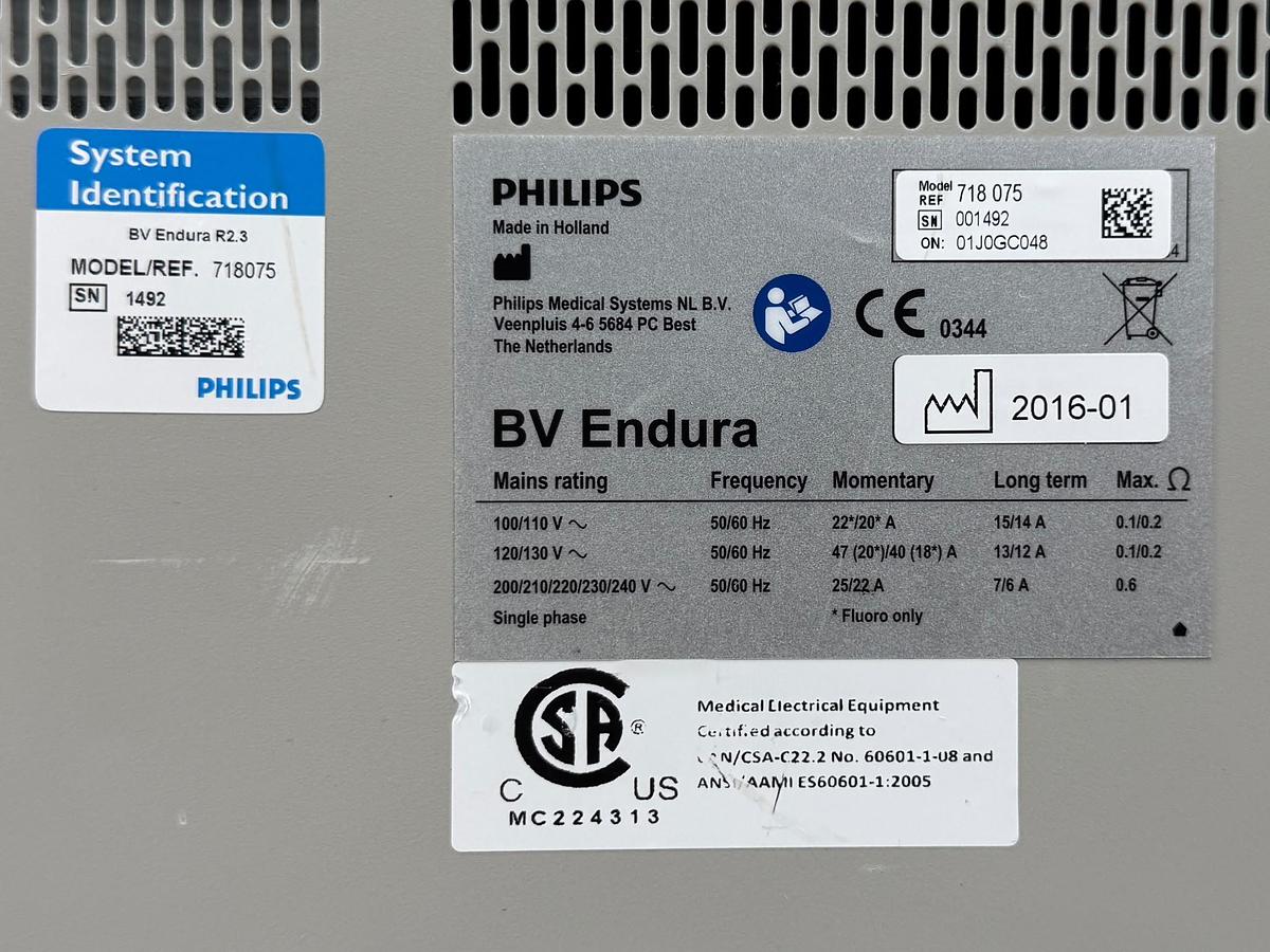 Used Philips BV Endura Software 2.5.5 YOM: 2016 SN: 001156 SN: 001492 Options: Vascular C02 Vascular Abdominal Vascular Cerebral Vascular Peripheral Abdominal Thorax Lumbar Spine Head / Spine Orthopaedics