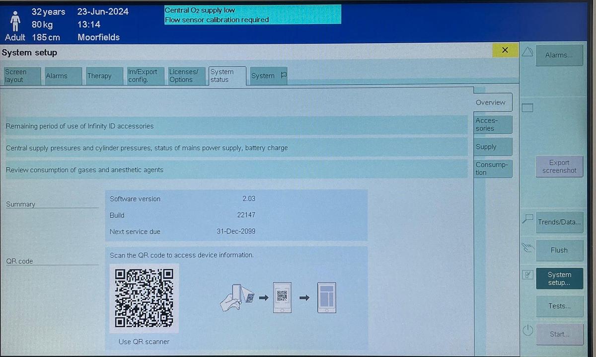 Used Dräger Perseus A500 Anesthesia YOM: 2015