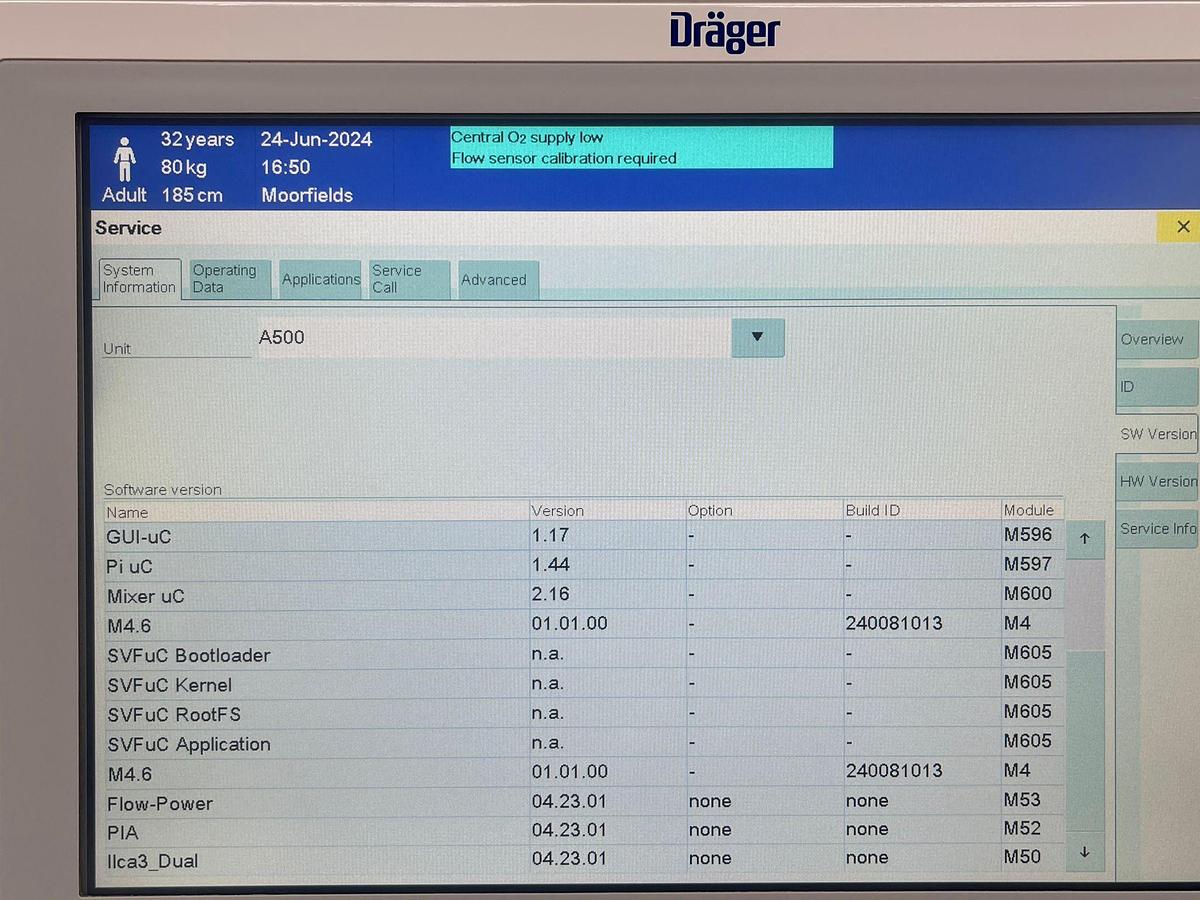 Used Dräger Perseus A500 Anesthesia Machine YOM:2015