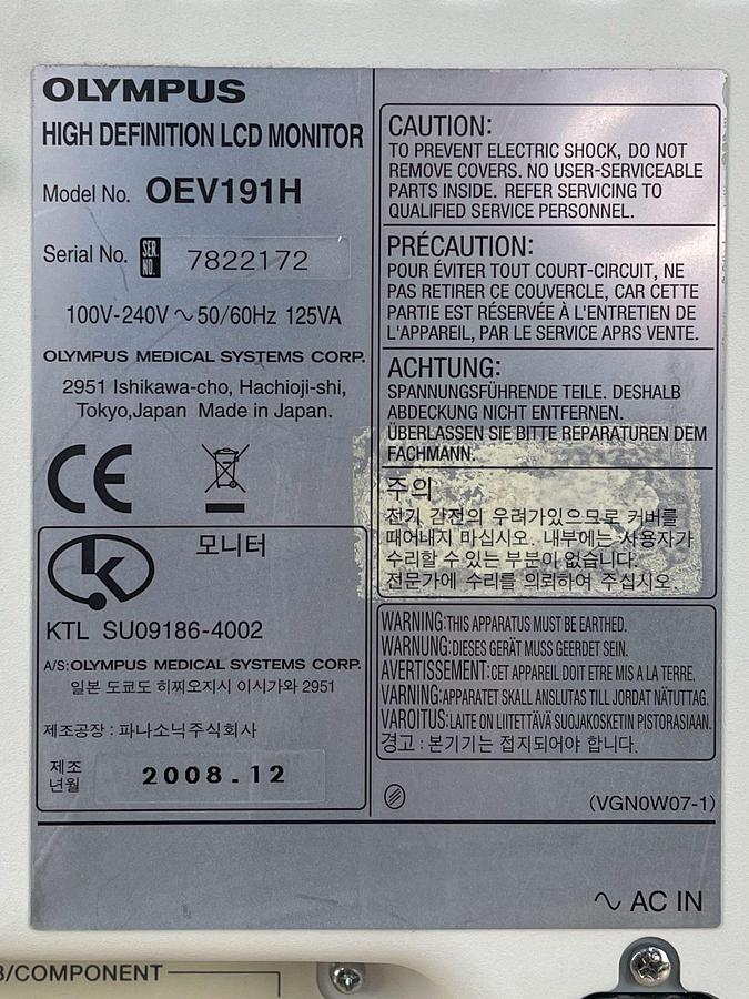 Used Olympus OEV191H High Definition 19 Inch Monitor  YOM: 2008
