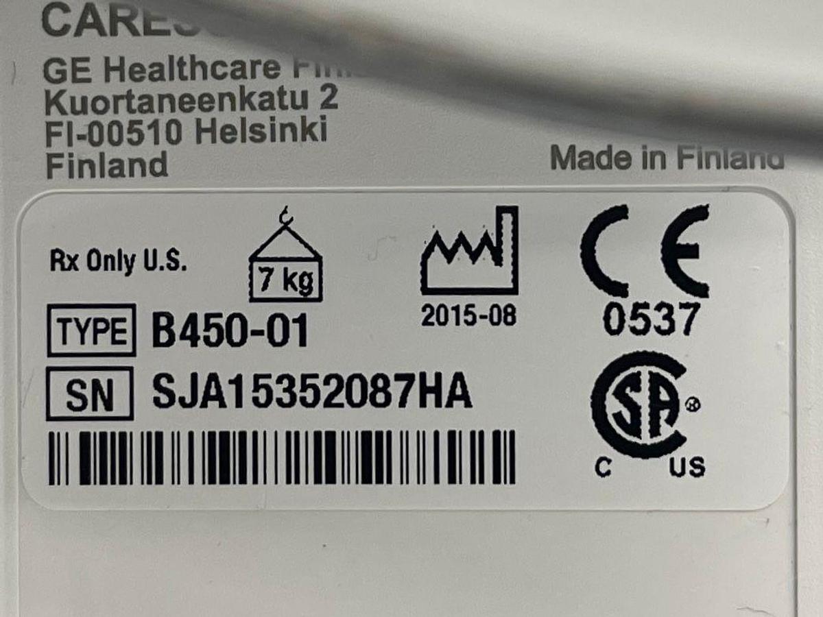 Used  GE Aespire View Anesthesia YOM: 2015 Include GE B450 Patient Monitor With E-miniC Gas Module And Leads YOM: 2015 