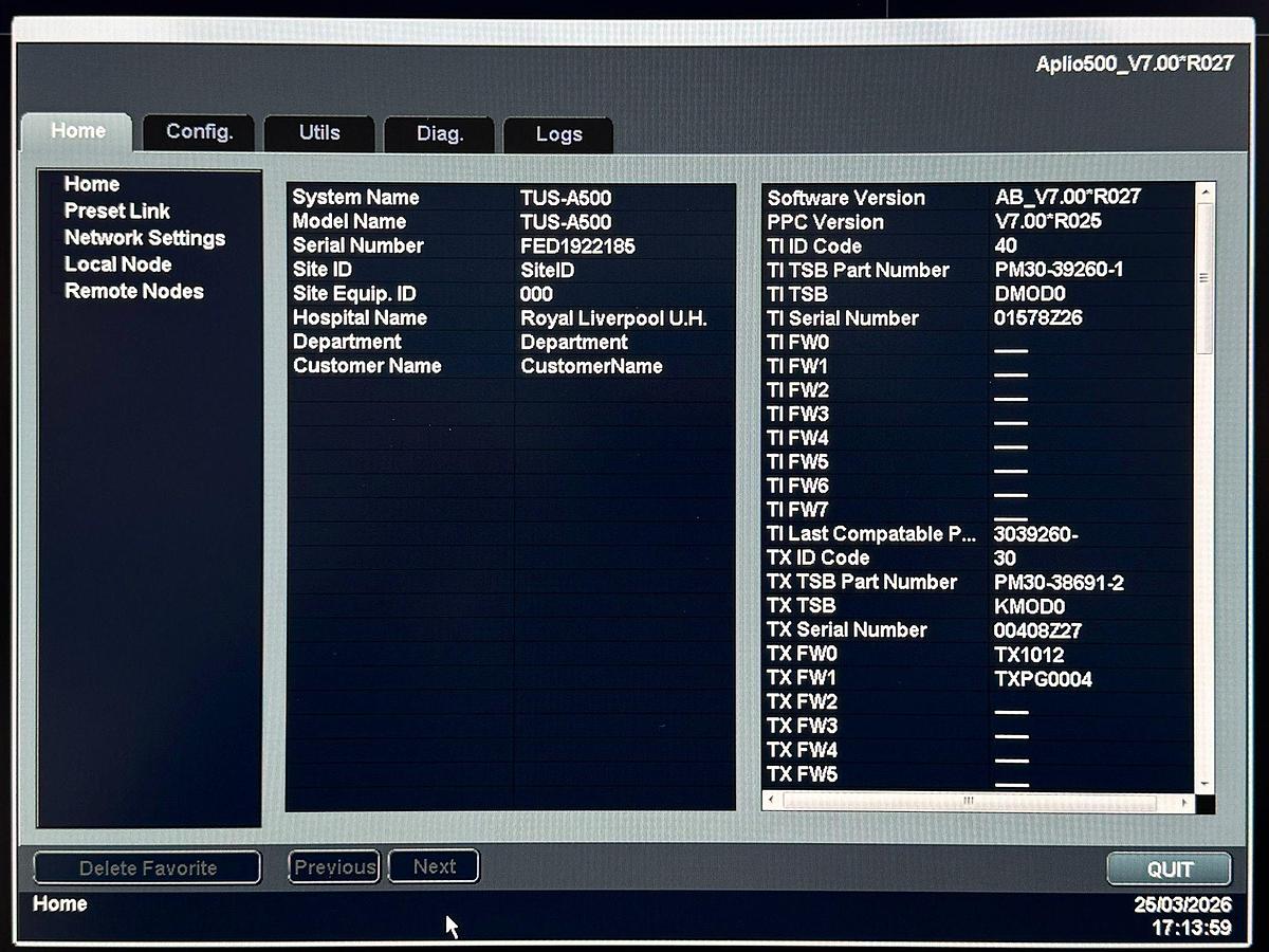 Used Toshiba Aplio 500 Ultrasound YOM: 2019 Probes  PLT-1005BT YOM: 2019 PLT-1204BT YOM: 2019 PLT-1202BT YOM: 2019