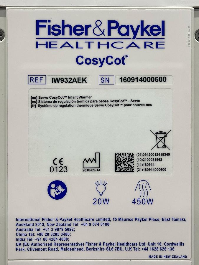 Used FISHER & PAYKEL Healthcare Cosy Cot, REF: IW932AEK YOM: 2016 Infant Resuscitator