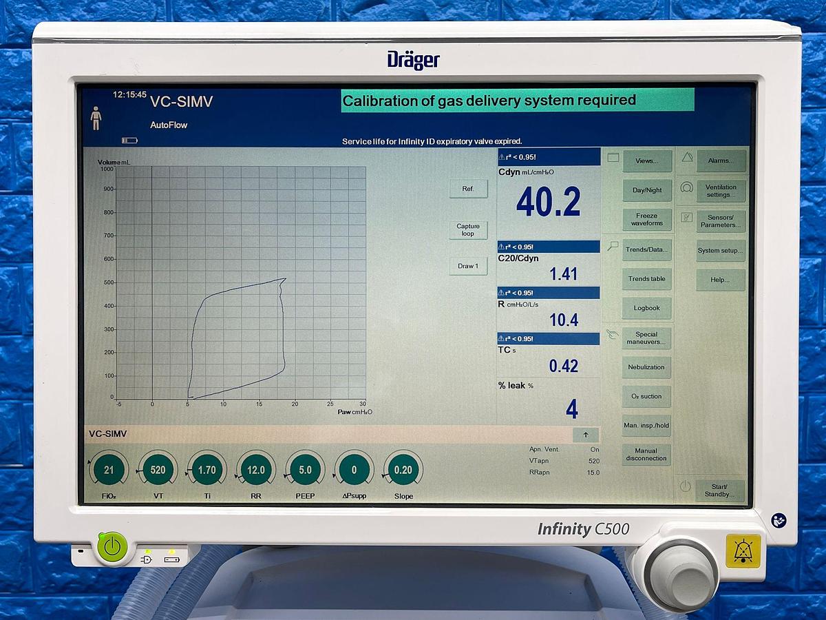 Used Dräger Evita V500 Ventilator SW: S02.51.01 Hours: 35374 YOM: 2013