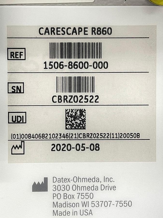 Used GE R860 Ventilator HR: 10203 YOM: 2020