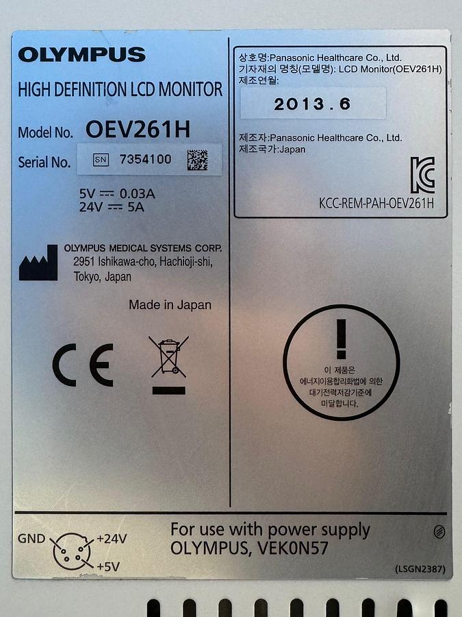 Used Olympus OTV-S190 Tower Processor OTV-S190  SN: 7354579 Light Source CLV-S190 SN: 7304202 Olympus OEV261H Monitor  YOM: 2013 SN: 7354100 Olympus UHI-4  YOM: 2021 SN: 7159219 Olympus IMH-20 SN: 7331770 Olympus Camera Head CH-S190-XZ-E SN: 7506197 Olympus MAJ-1921 Keyboard  Sony Digital Colour Printer