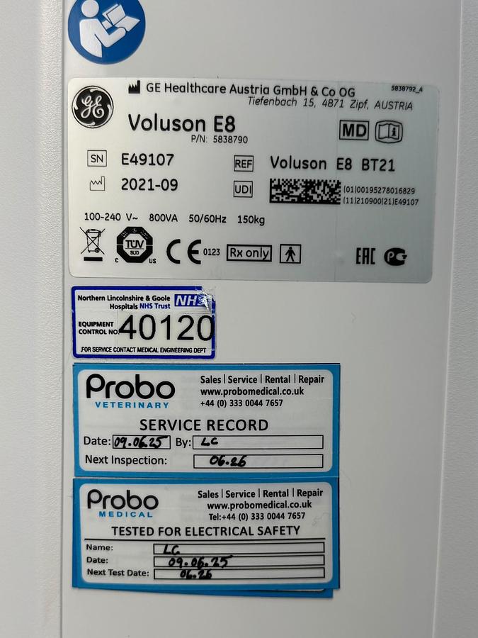 Used GE Voluson E8 Ultrasound YOM: 2019  Probes  - C1-6-D YOM: 2019 - C2-9-D YOM: 2014 - IC5-9-D 