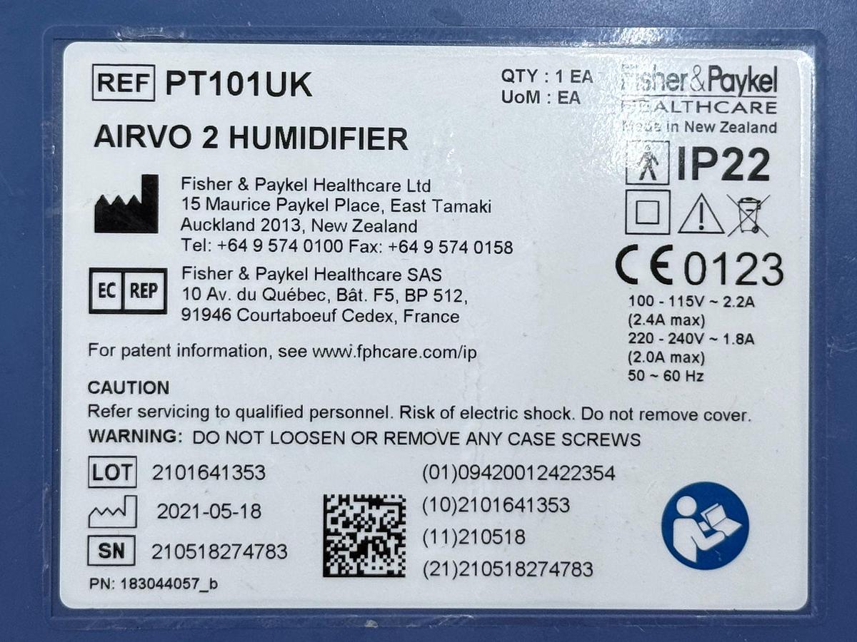 Used FISHER & PAYKEL Airvo 2 Humidifier REF: PT101UK YOM: 2021