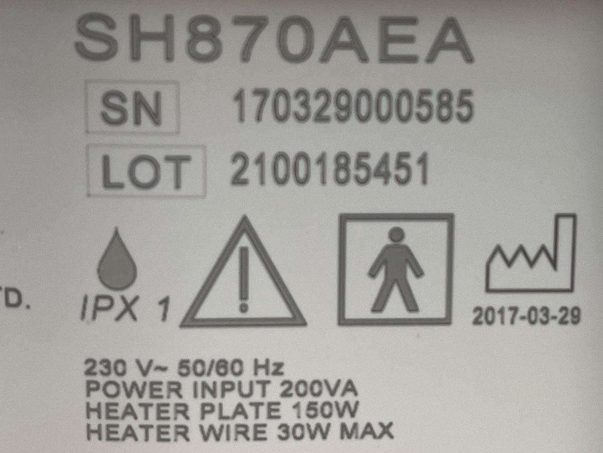 Used Fisher & Paykel HumiGard  REF: SH870AEA YOM: 2017 - 2 Pieces