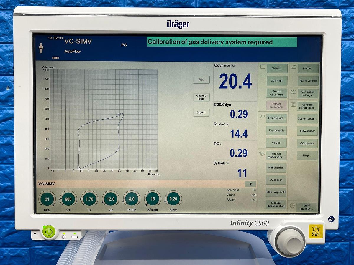 Used Dräger Evita V500 Ventilator SW: S02.51.01 Hours: 11355 YOM: 2017 