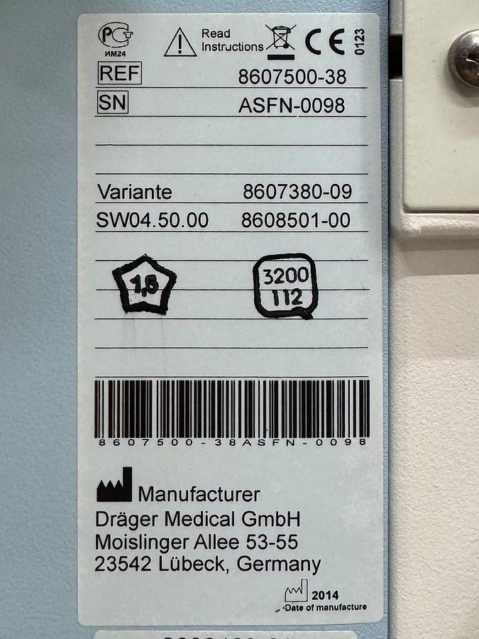 Used Dräger Primus Infinity REF: 8607500-38 YOM: 2014
