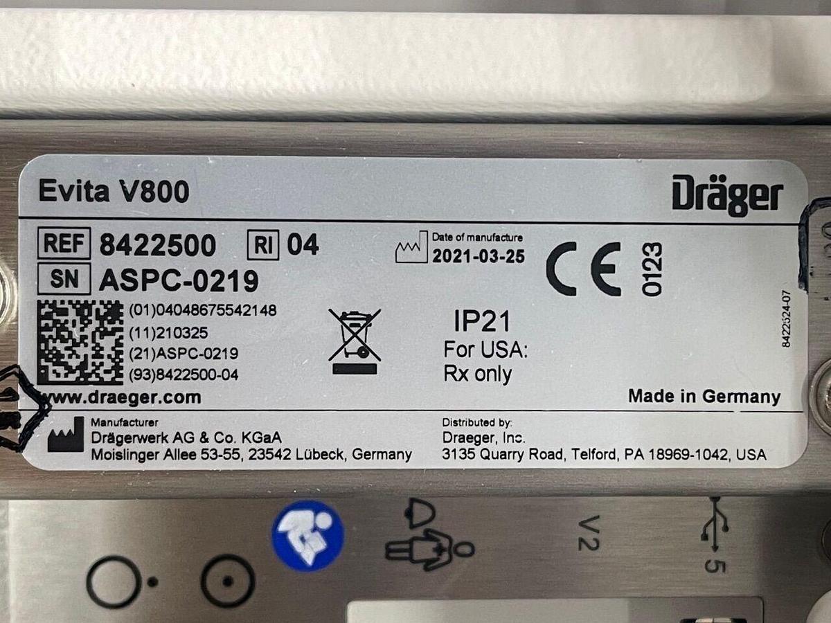 Used DRAEGER Dräger Evita V800 Ventilator YOM