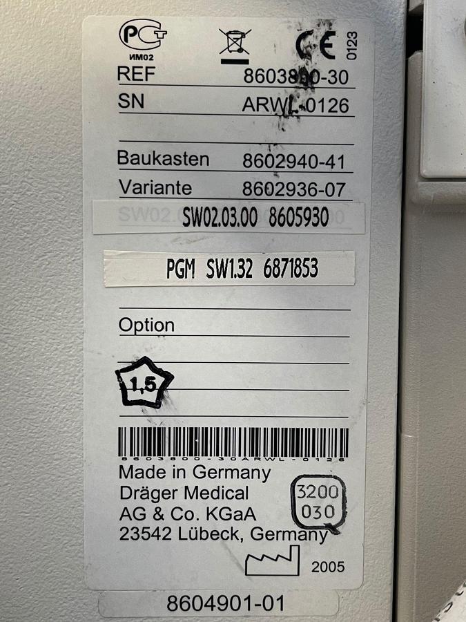 Used Dräger Primus Anaesthesia  YOM: 2005 SN: ARWL-0126.