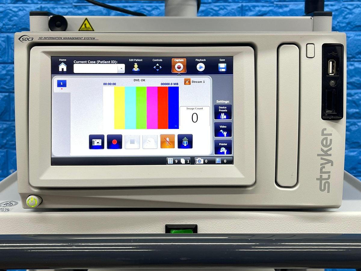 Used Stryker 1588 Laparoscopy Tower - Stryker 1588 Laparoscopy Tower  - Stryker Led Monitor 32 inch 4K YOM: 2016 - Pneumo Care - Synk Wireless Transmitter  - 1588 HD Camera Head  - SDC3 HD Information Management YOM: 2013 - 1588 HD Image Processor YOM: 2016 - LIO LED Light Source YOM: 2016 - SDP 1000 Digital Colour Printer