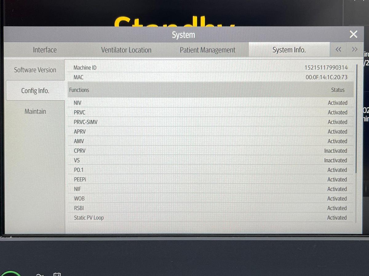 Used Mindray SV600 Ventilator YOM: 2020