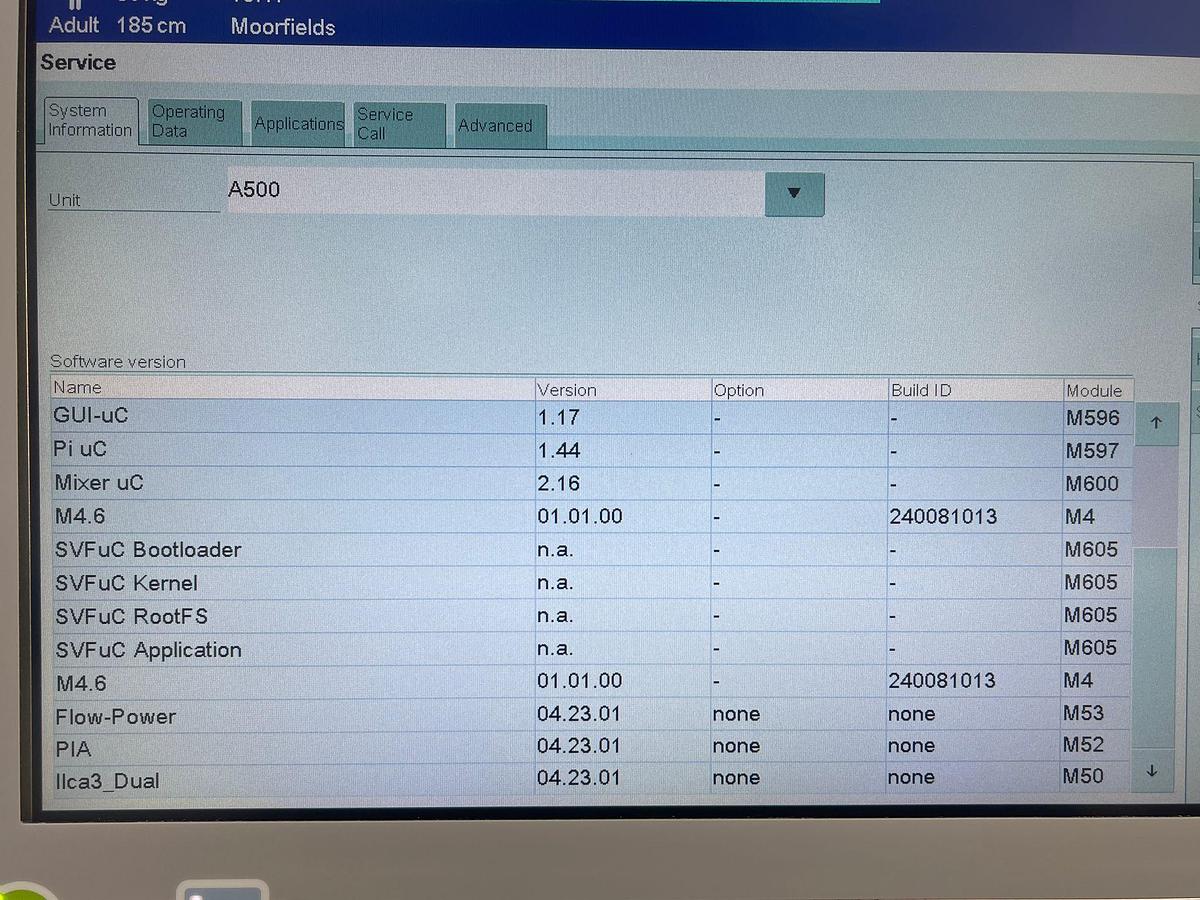 Used Dräger Perseus A500 Anaesthesia YOM: 2015