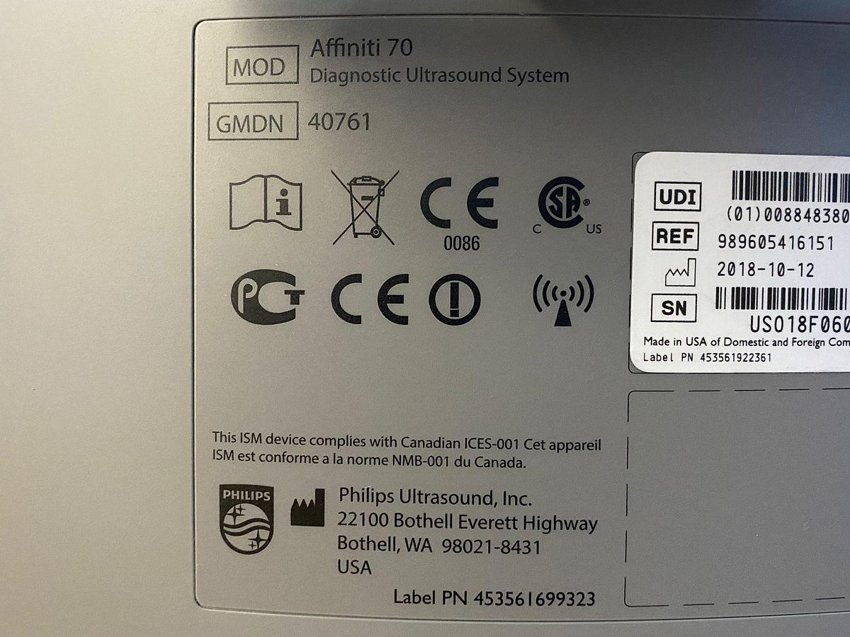 Used Philips Affiniti 70G PureWave Software Version: 9.0.16 Hardware B.0 YOM: 2018 Probes L15-7io C10-3v C9-2 C5-1