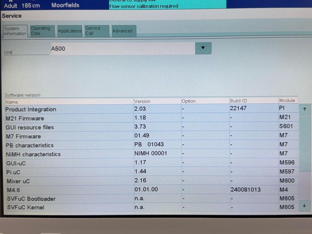 Used Dräger Perseus A500 Anesthesia YOM: 2015 