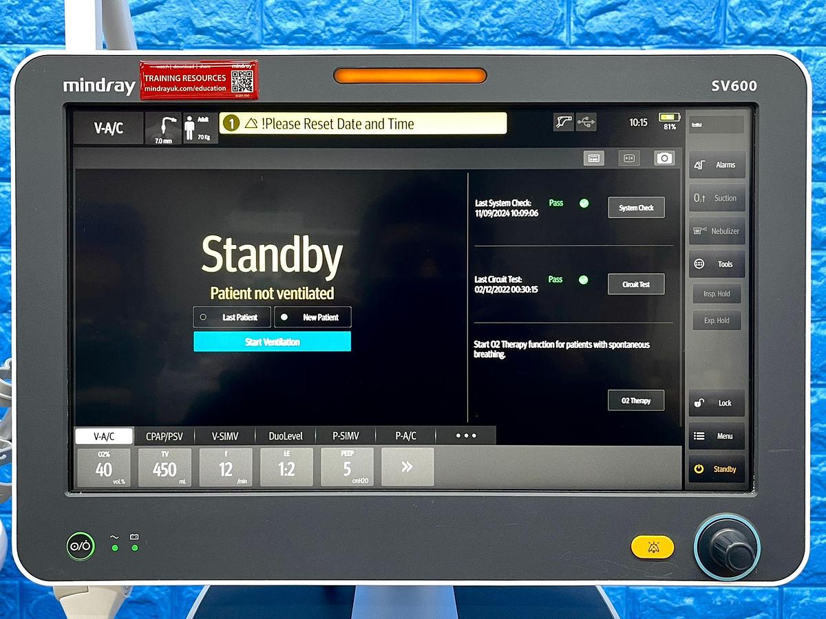 Used Mindray SV600 Ventilator YOM: 2020