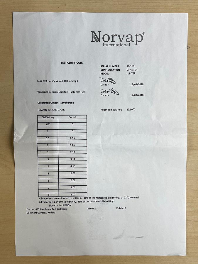 Used Jupiter Sevoflurane Vaporizer