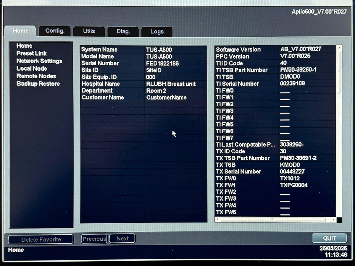Used Toshiba Aplio 500 Ultrasound with 3x probes YOM: 2019