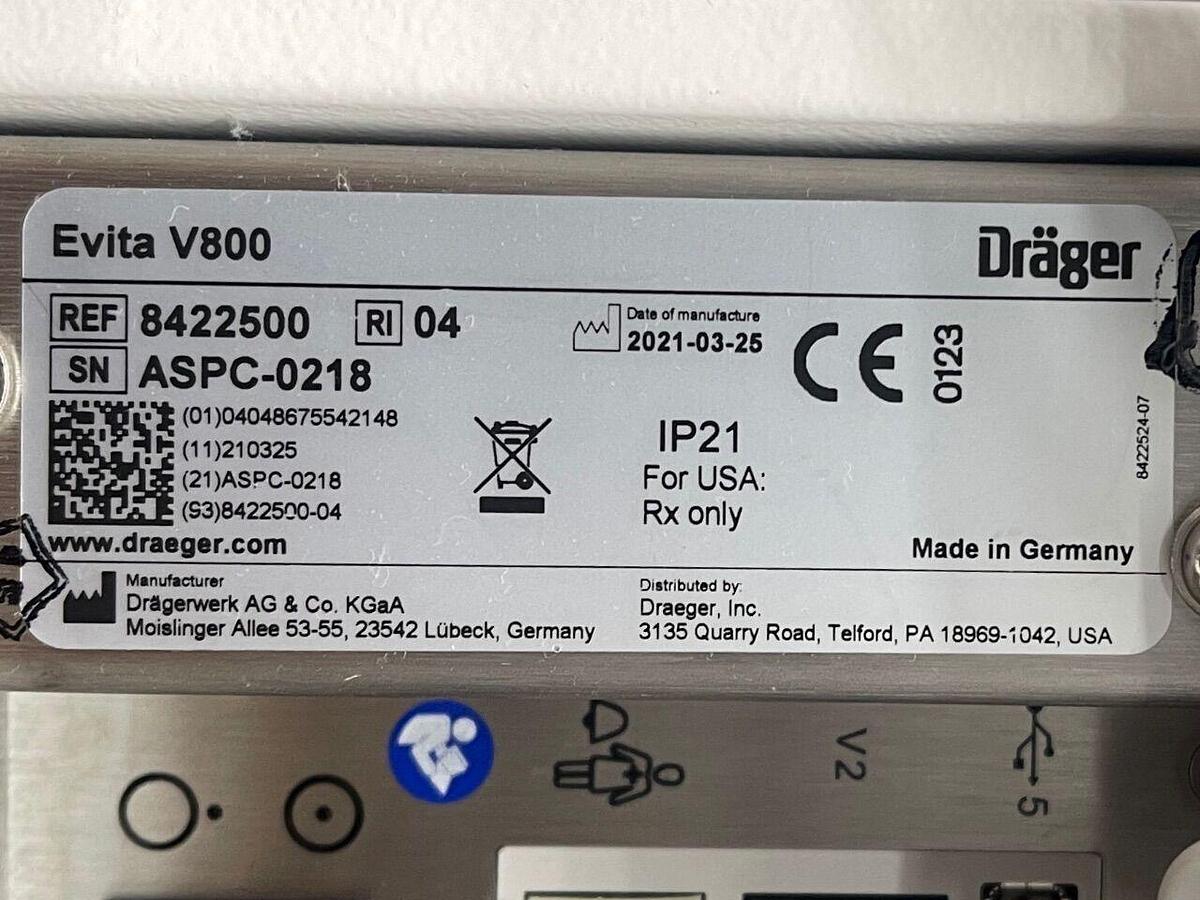 Used DRAEGER Dräger Evita V800 Ventilator YOM