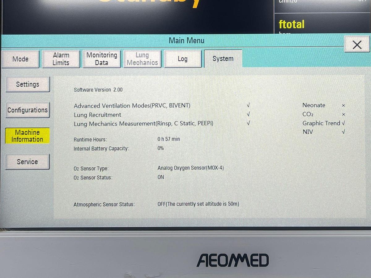 Used Aeonmed Ventilator VG 70 HR: 57 Minutes YOM: 2020   HR: 32 Minutes  YOM: 2020 