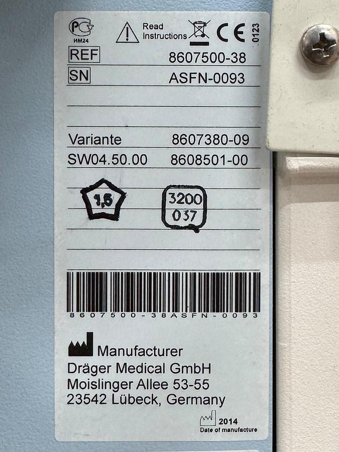 Used Dräger Primus Infinity REF: 8607500-38 YOM: 2014