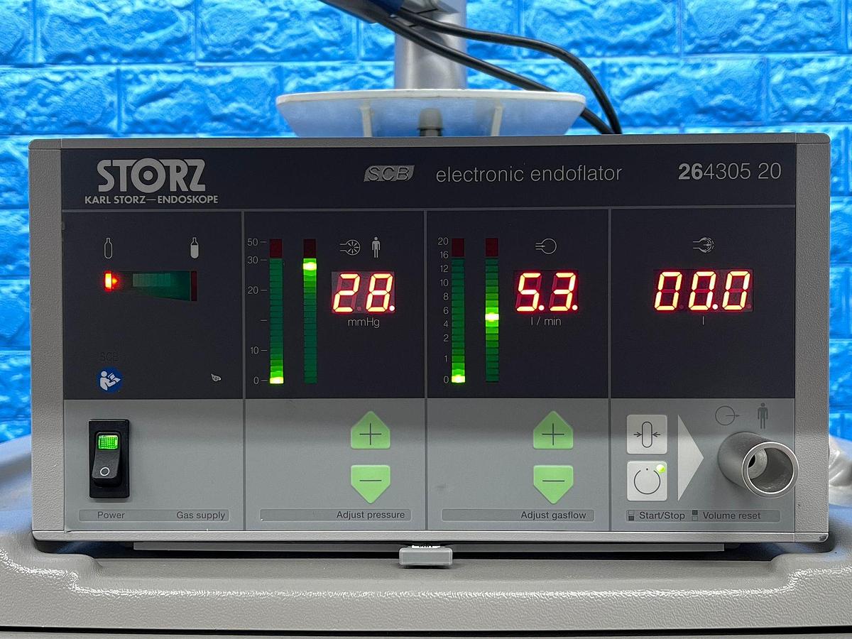 Used Karl Storz Laparoscopy Tower Karl Storz 24Inch LCD Monitor  Karl Storz Endoflator  Karl Storz Xenon 300 Karl Storz Image 1 Hub Karl Storz H3 Camera Head