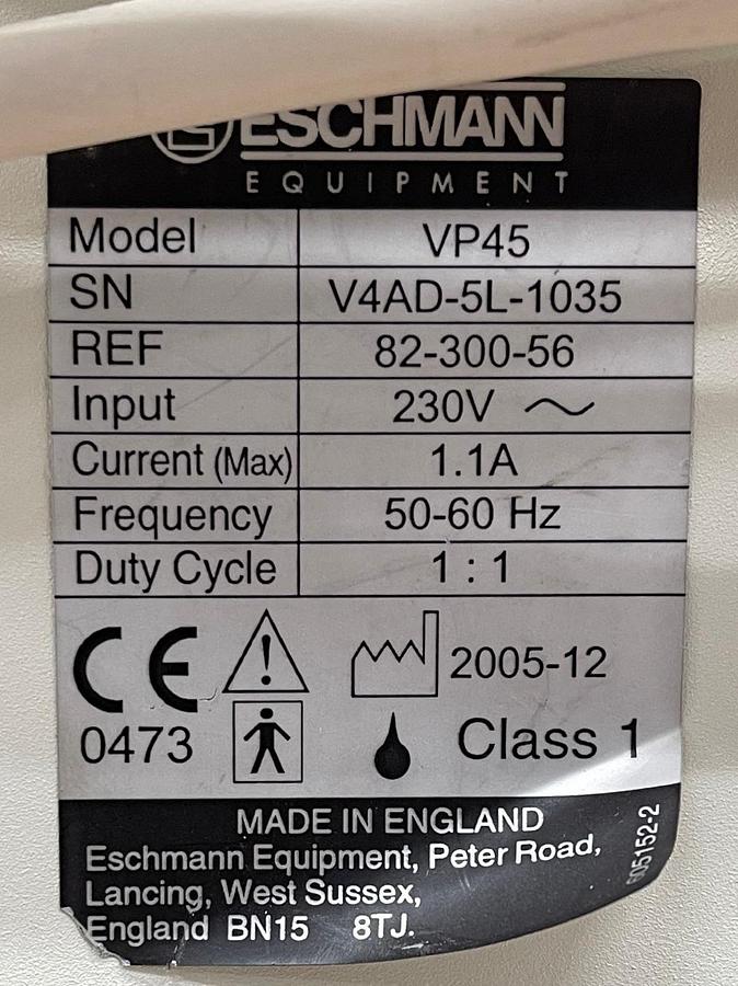 Used Eschmann Pump Model: VP45 REF: 82-300-56