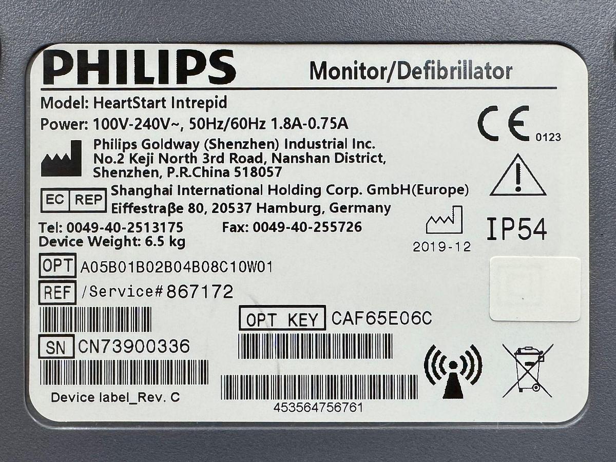 Used Philips HeartStart Intrepid Defibrillator With Efficia External Paddles YOM: 2019 