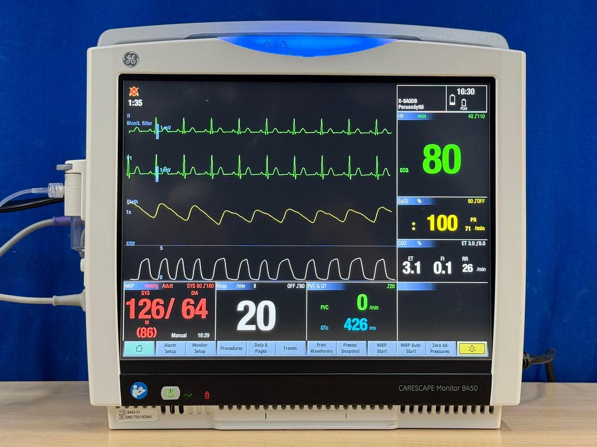 Used GE B450 Patient Monitor YOM: 2018 Include GE E-MINIC Gass Module YOM: 2014