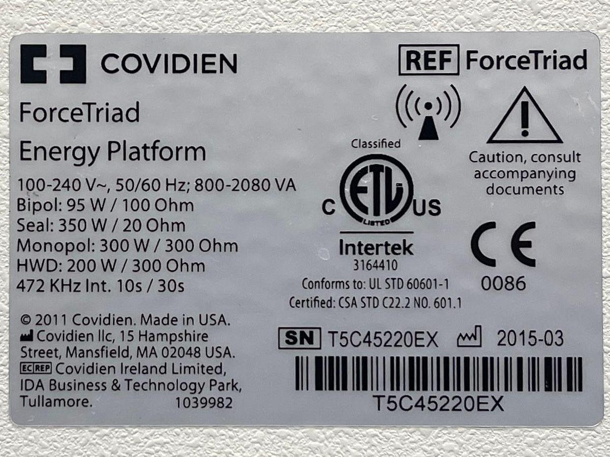 Used COVIDIEN/VALLEYLAB COVIDIEN Force Triad, YOM