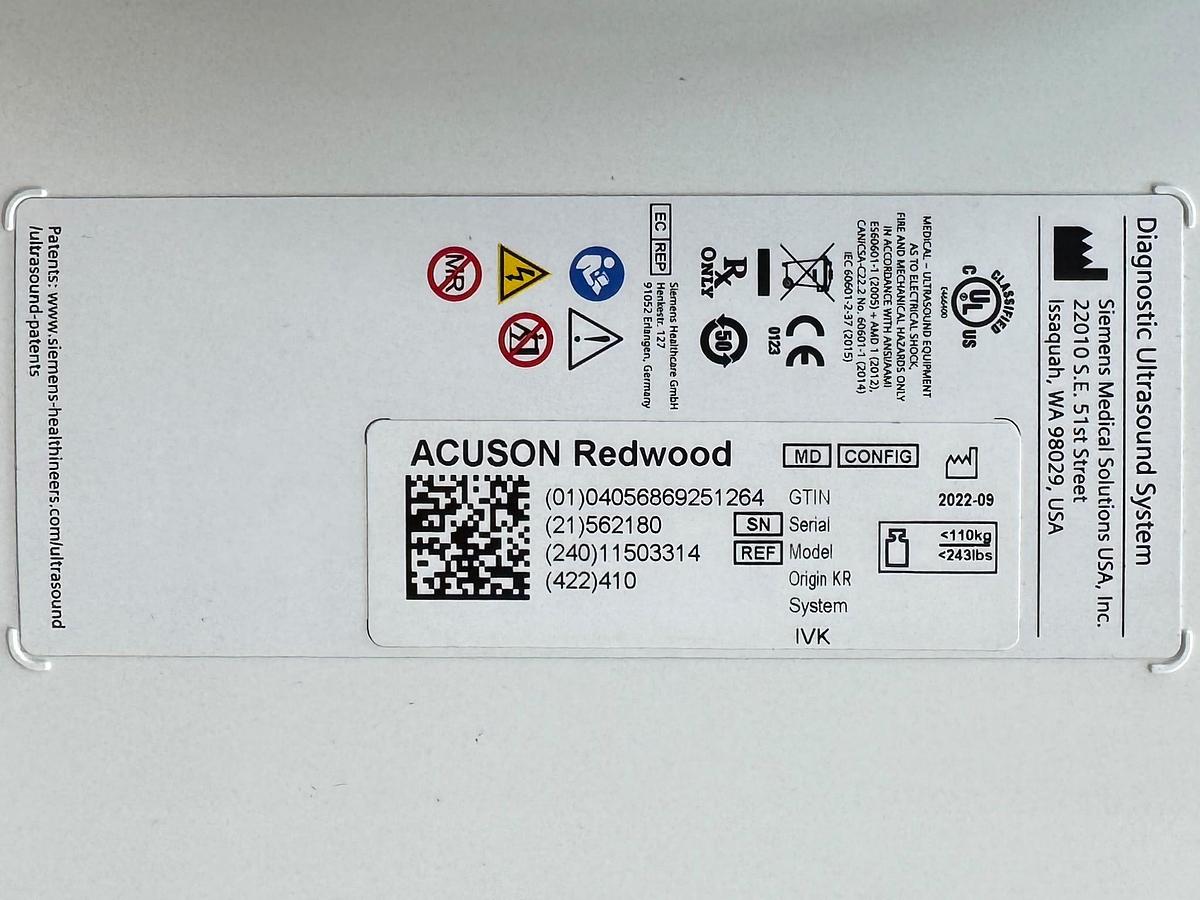Used Siemens Acuson Redwood Diagnostic Ultrasound REF: 11503314 YOM: 2022 Probes 9C3 YOM: 2025 7VC2 YOM: 2021 9EC4 YOM: 2022