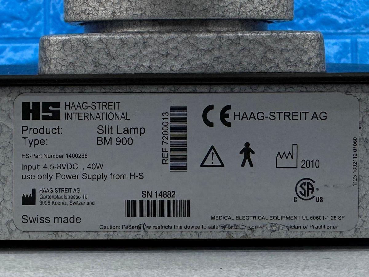 Used  Haag Streits Slit Lamp BM 900 REF: 7200013 YOM: 2010