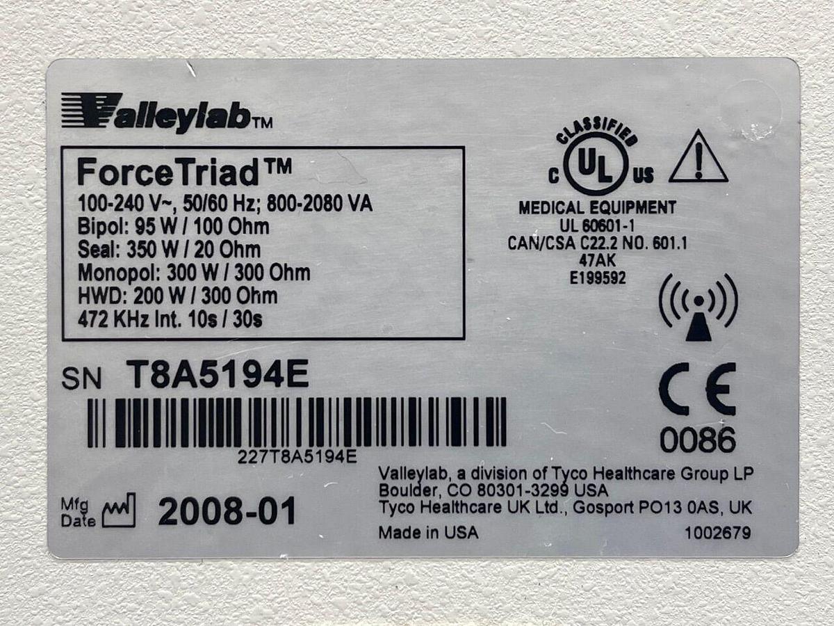 Used COVIDIEN/VALLEYLAB Force Triad SW