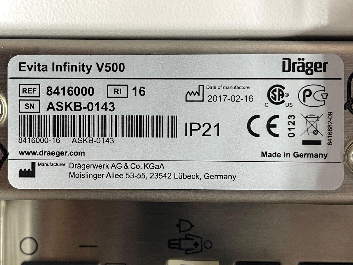 Used Dräger Evita V500 Ventilator SW: S02.51.01 Hours: 11355 YOM: 2017 
